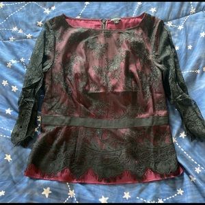 Dark purple blouse with black lace overlay